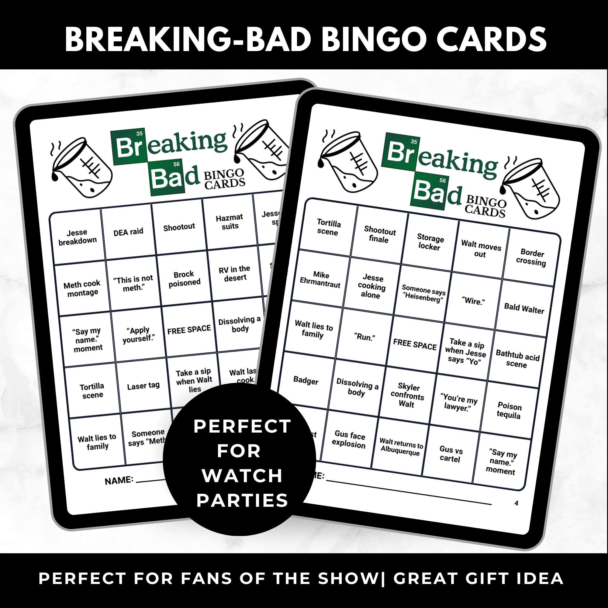 BreakingBad Bingo Cards Printable – Adult Watch Party Game, Binge Watching TV Show Bingo, Heisenberg Party Game, Instant Download