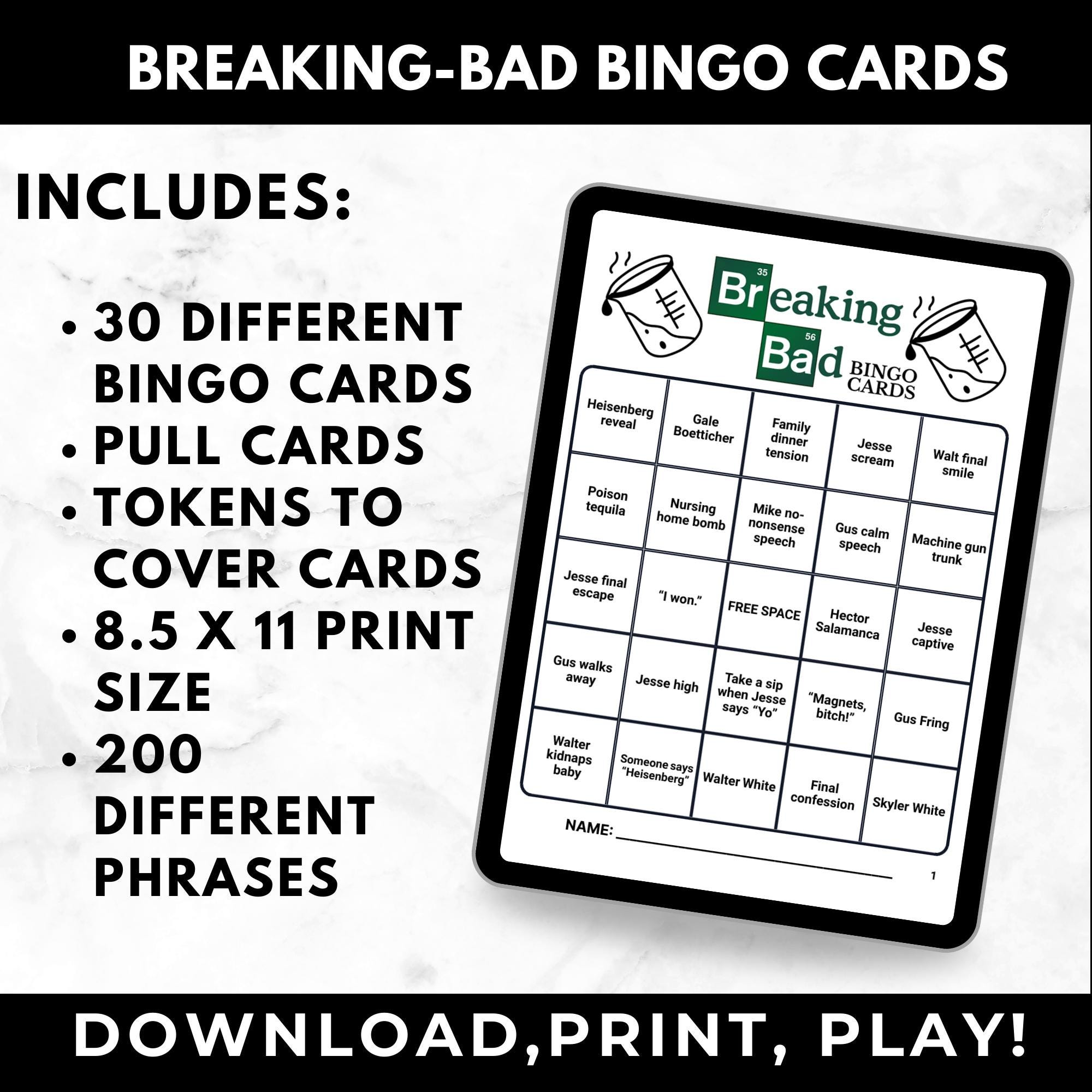 BreakingBad Bingo Cards Printable – Adult Watch Party Game, Binge Watching TV Show Bingo, Heisenberg Party Game, Instant Download