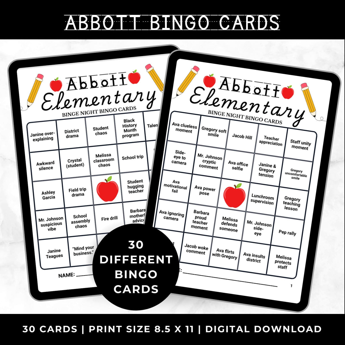 Abbott Elementary Bingo Cards Printable Watch Party Game