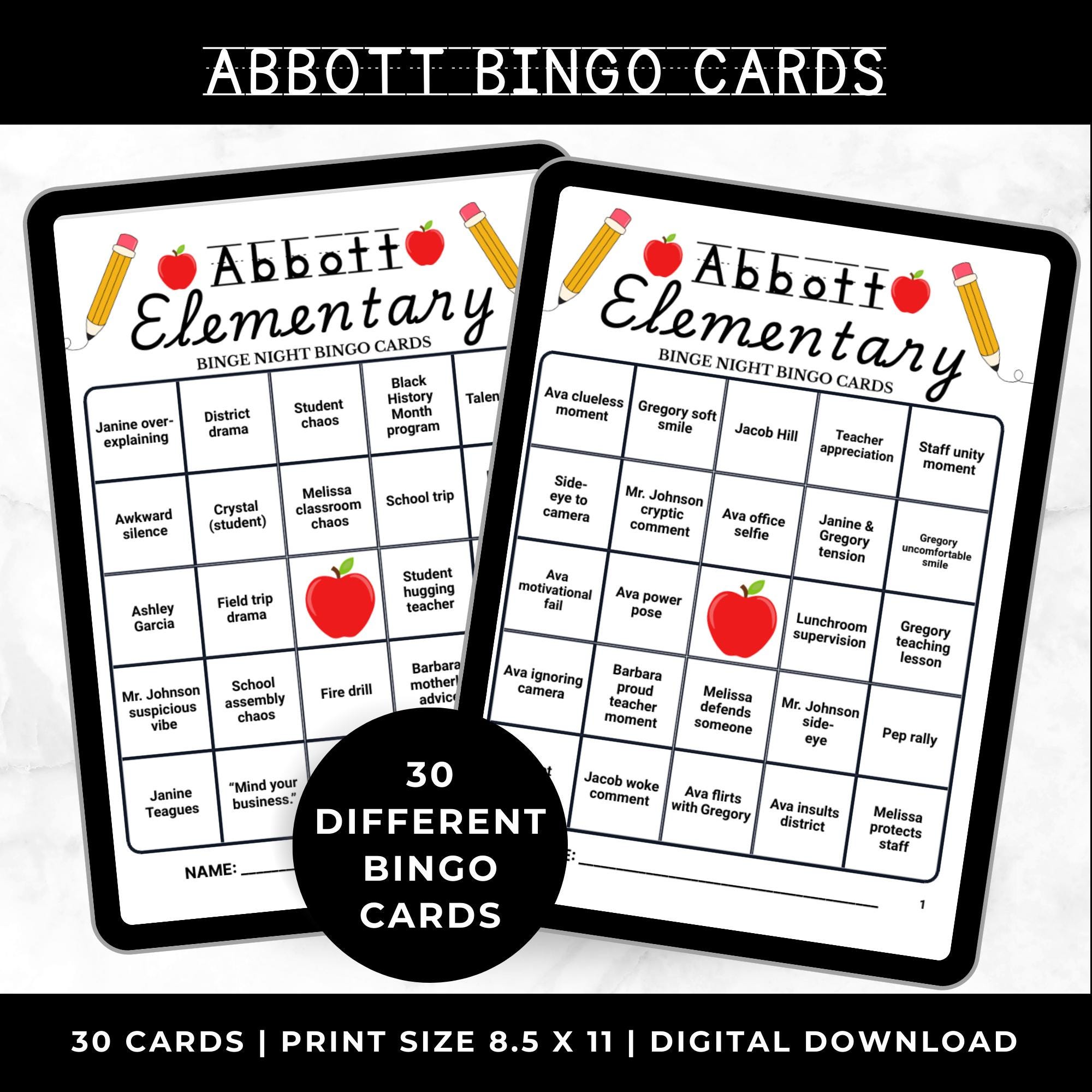 Abbott Elementary Bingo Cards Printable – Adult Watch Party Game, Teacher Sitcom Binge Night, School Theme Party Game, Instant Download