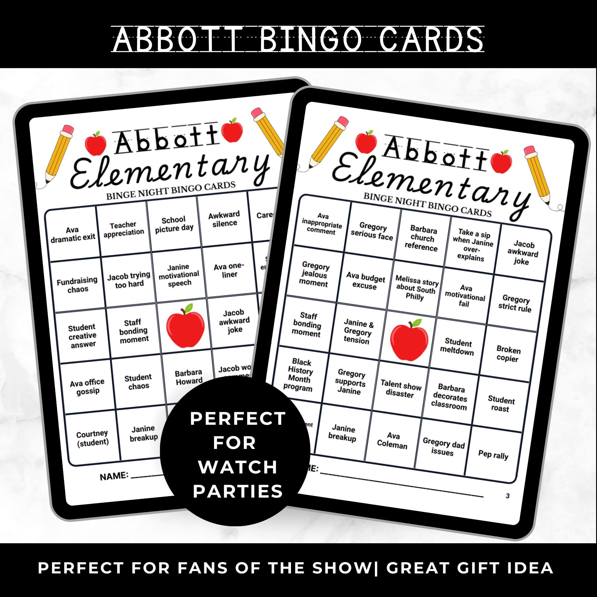 Abbott Elementary Bingo Cards Printable – Adult Watch Party Game, Teacher Sitcom Binge Night, School Theme Party Game, Instant Download