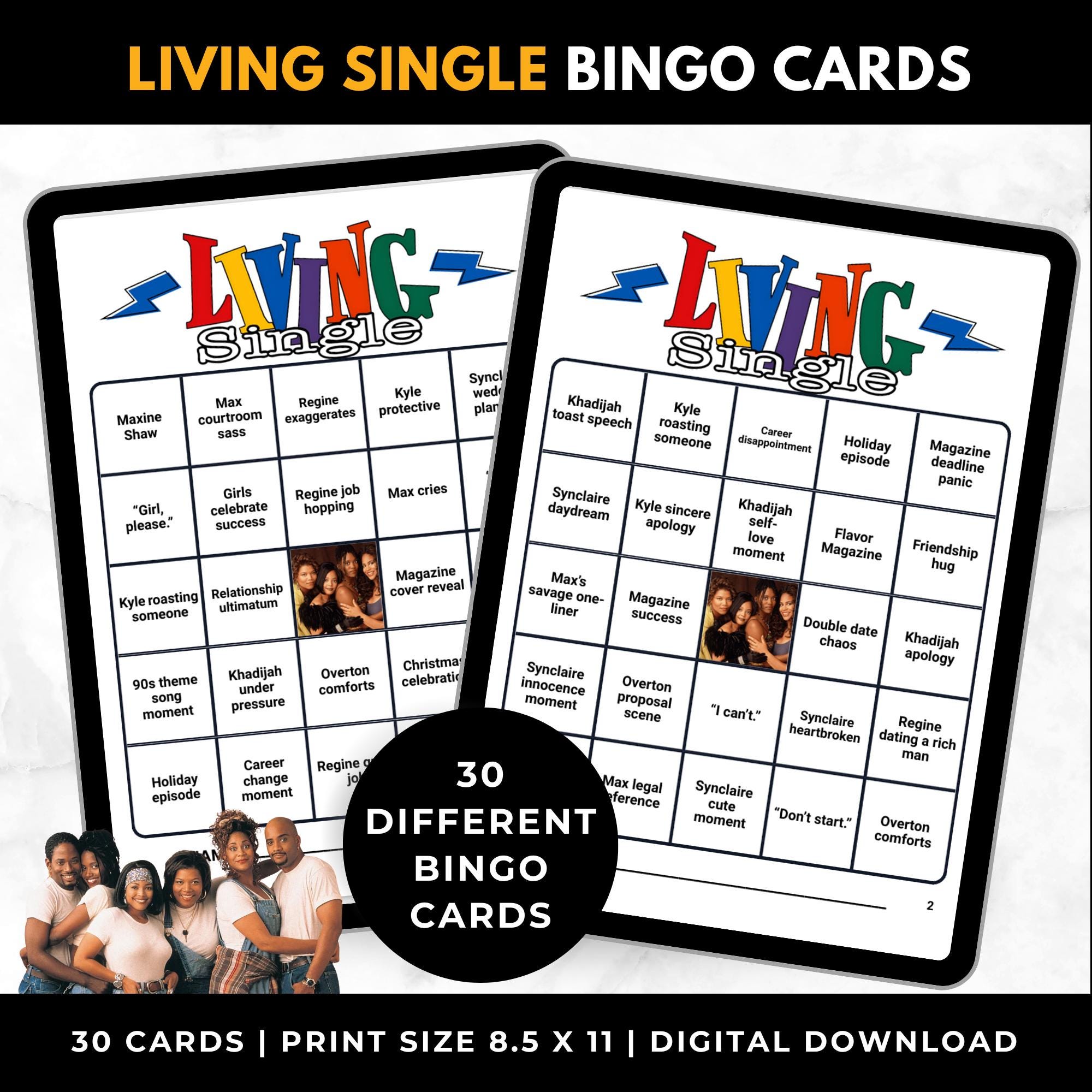 Living Single Bingo Cards Printable – Adult Watch Party Game, 90s Black Sitcom Binge Night, Girls Night TV Show Bingo, Instant Download