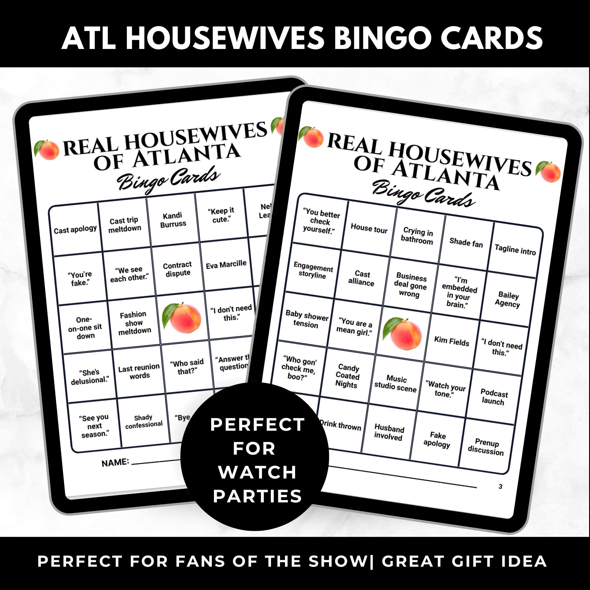 Atlanta Housewives Bingo Cards Printable –Adult Watch Party Game, RHOA Girls Night, Reality TV Binge Party, Instant Download