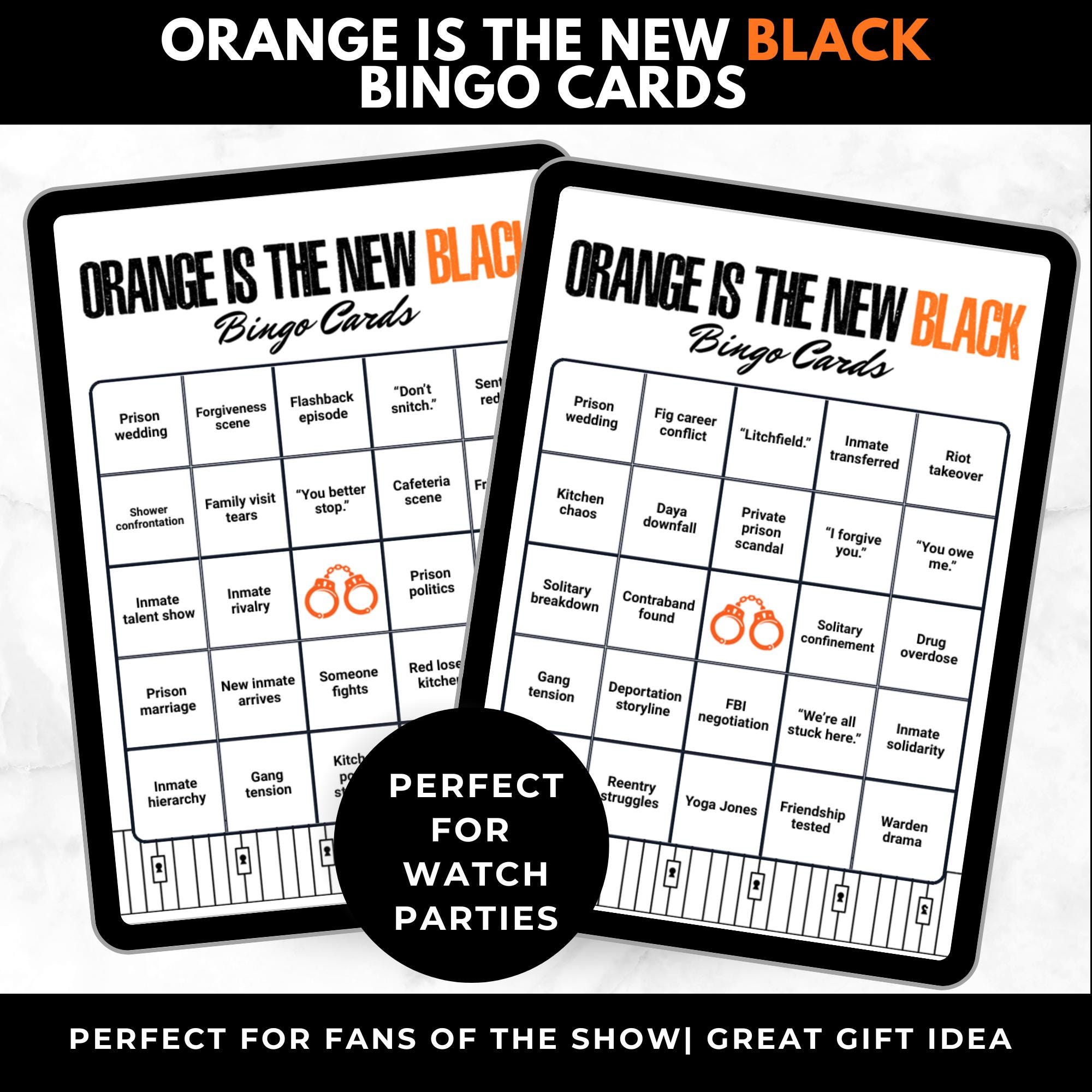 Prison TV Show Bingo Cards Printable – Adult Watch Party Game, OITNB Binge Night Party, TV Show Game, Instant Download