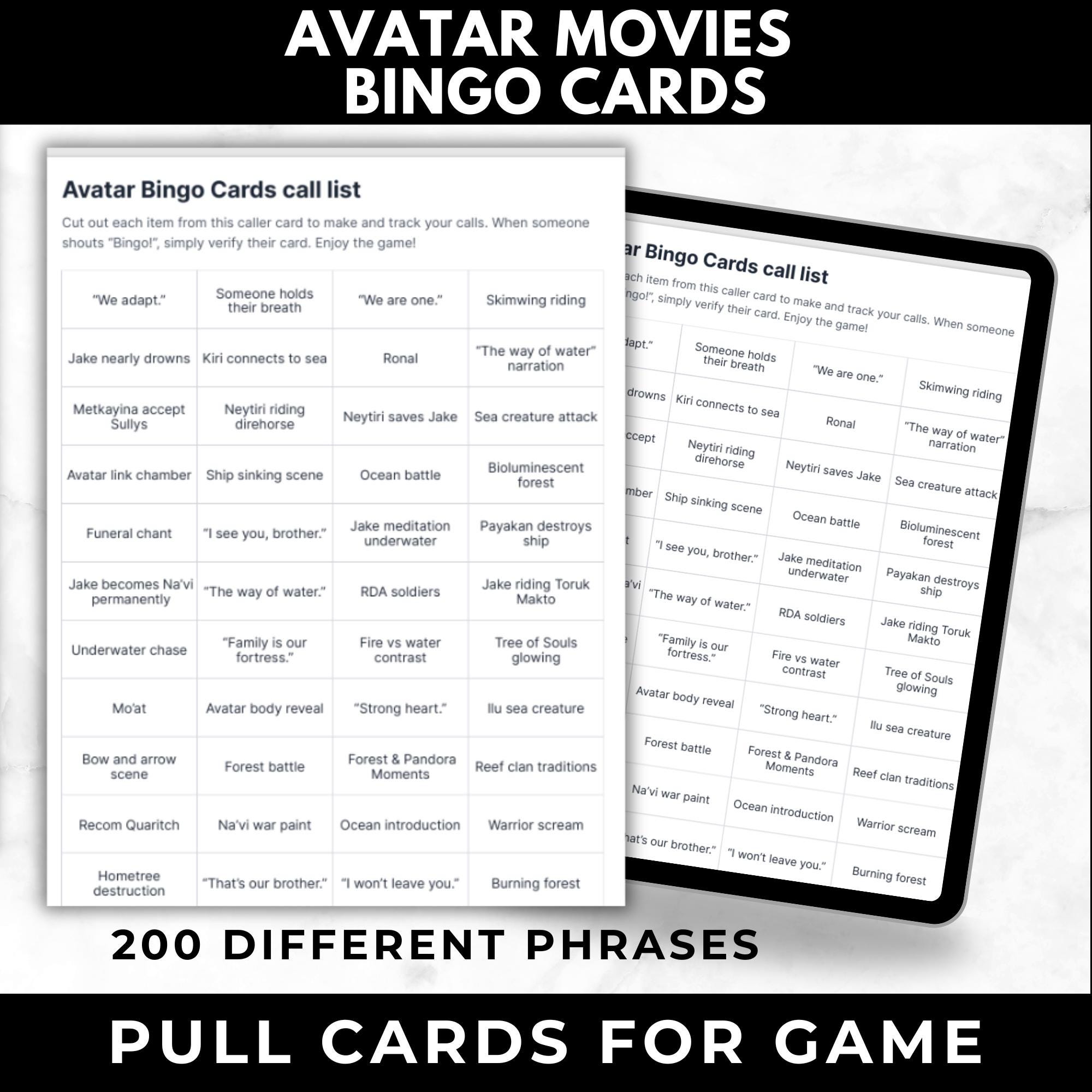 Avatar Bingo Cards Printable – Movie Night Game, Movie Bingo Cards, Sci-Fi Fantasy Binge Game, Instant Download