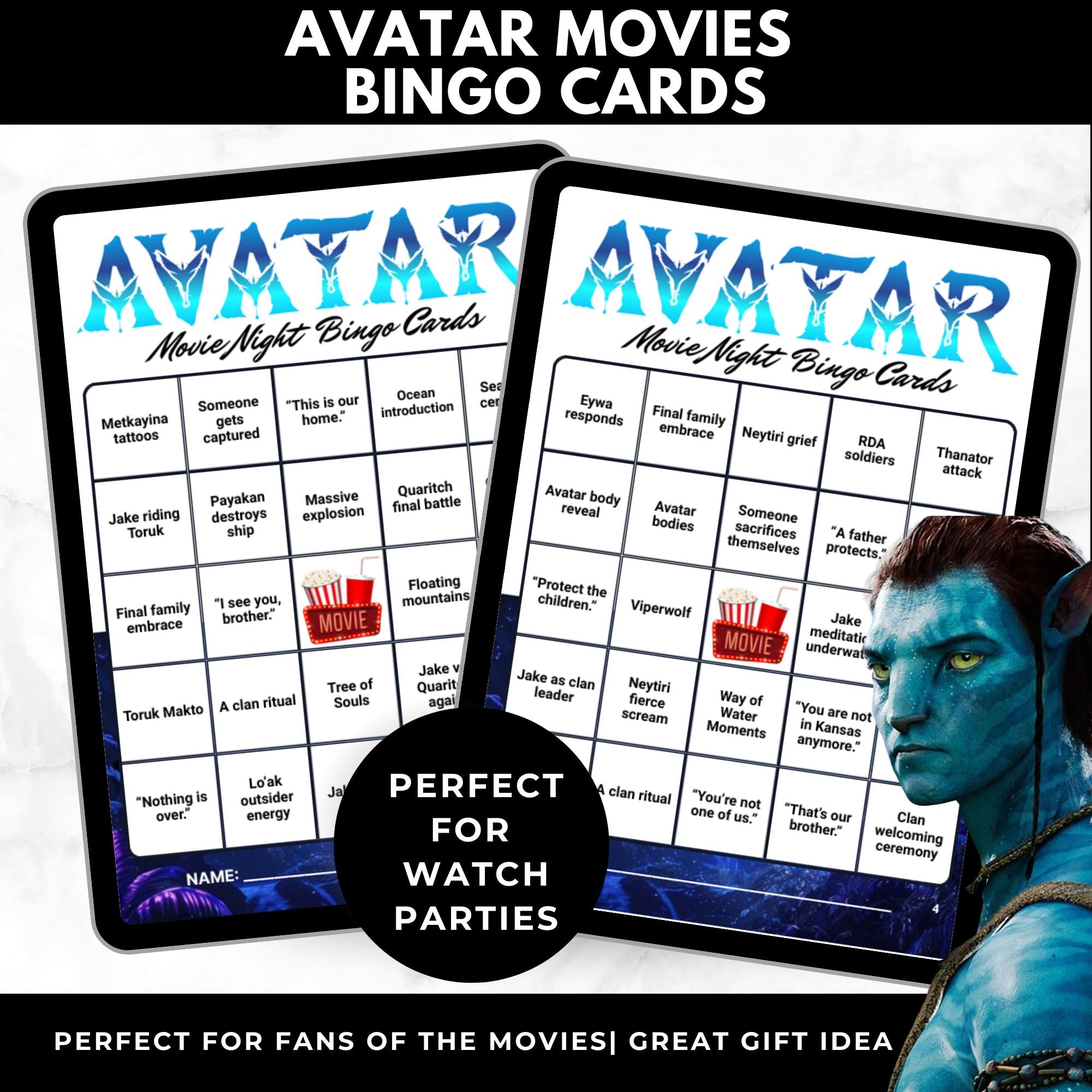 Avatar Bingo Cards Printable – Movie Night Game, Movie Bingo Cards, Sci-Fi Fantasy Binge Game, Instant Download