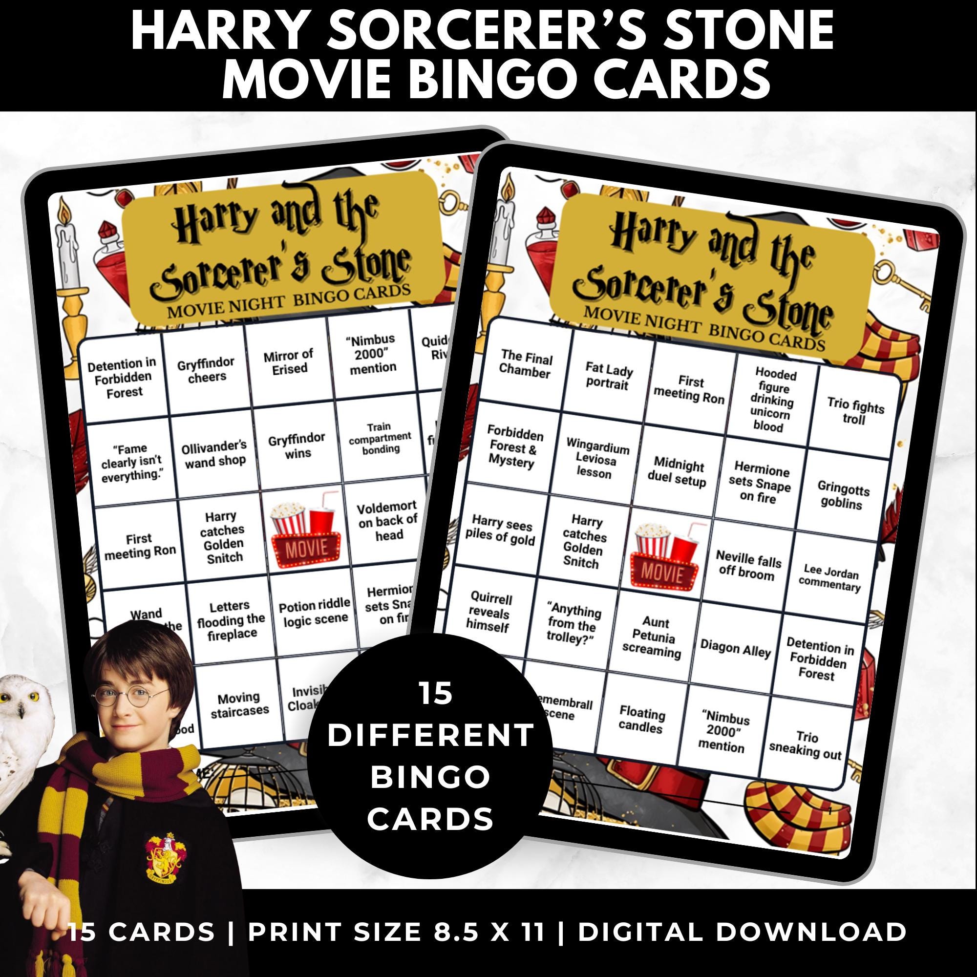 Wizard Movie Bingo Cards Printable – Sorcerer’s Stone Watch Party Game, Fantasy Movie Night Activity, Instant Download