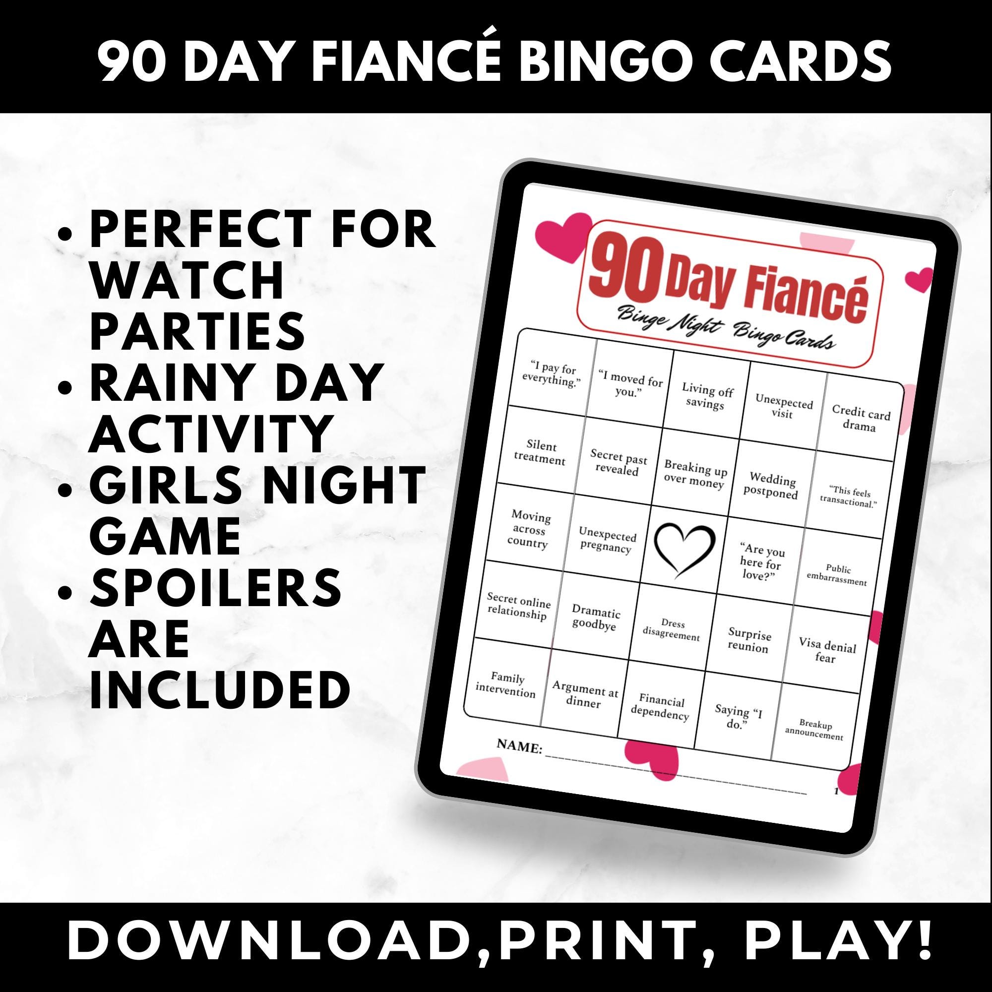 90 Day Fiancé TV Show Bingo | Watch Party Game | Printable Girls Night Game