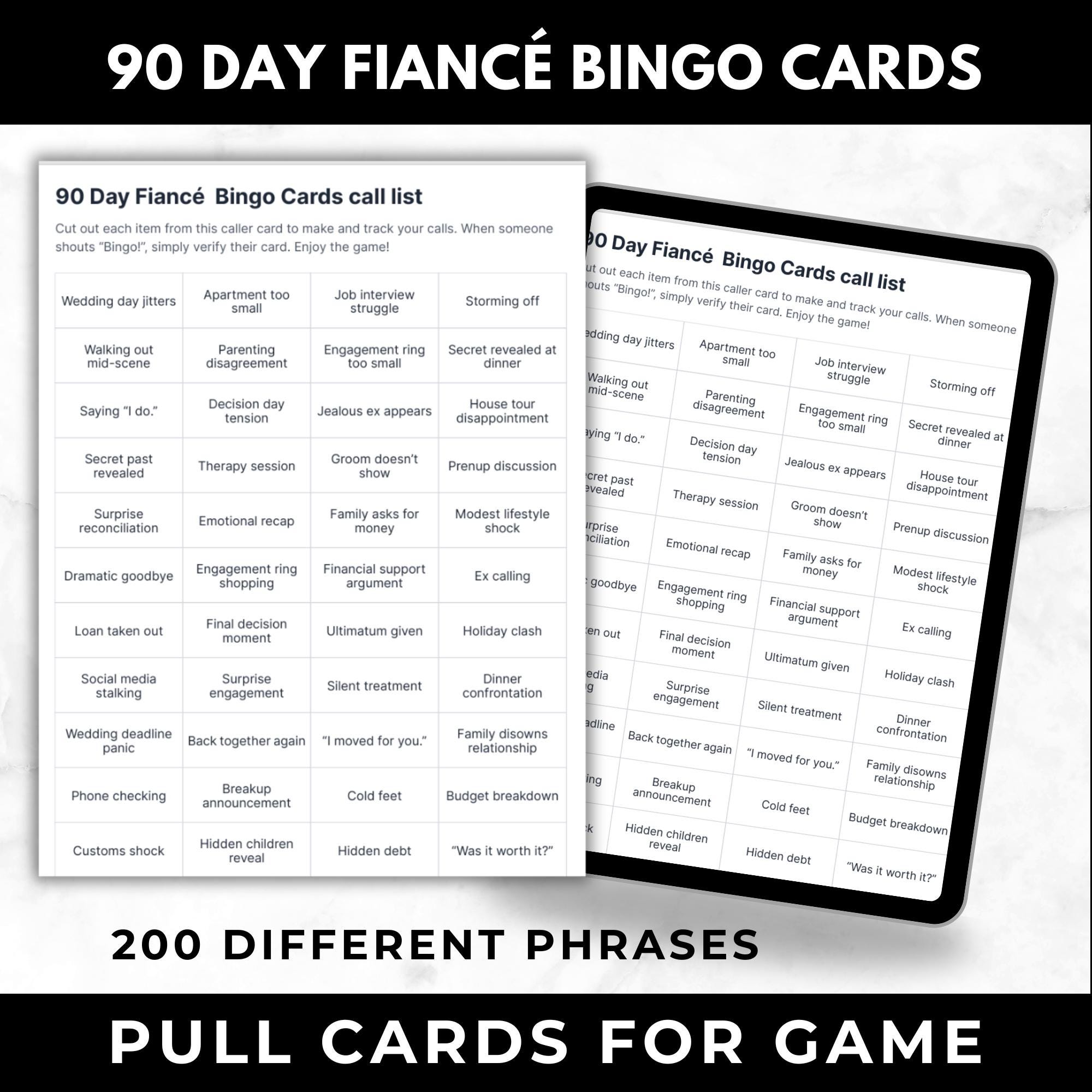 90 Day Fiancé TV Show Bingo | Watch Party Game | Printable Girls Night Game