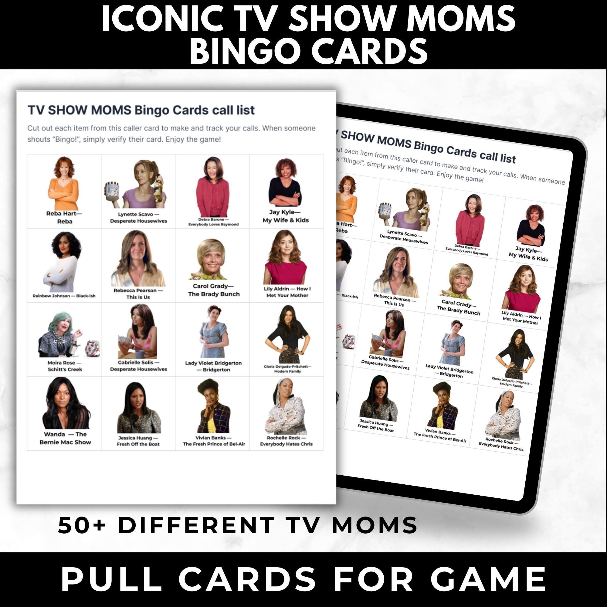Iconic TV Show Moms Bingo Cards for Mother's Day Party Game for Adults | Mom Birthday Game