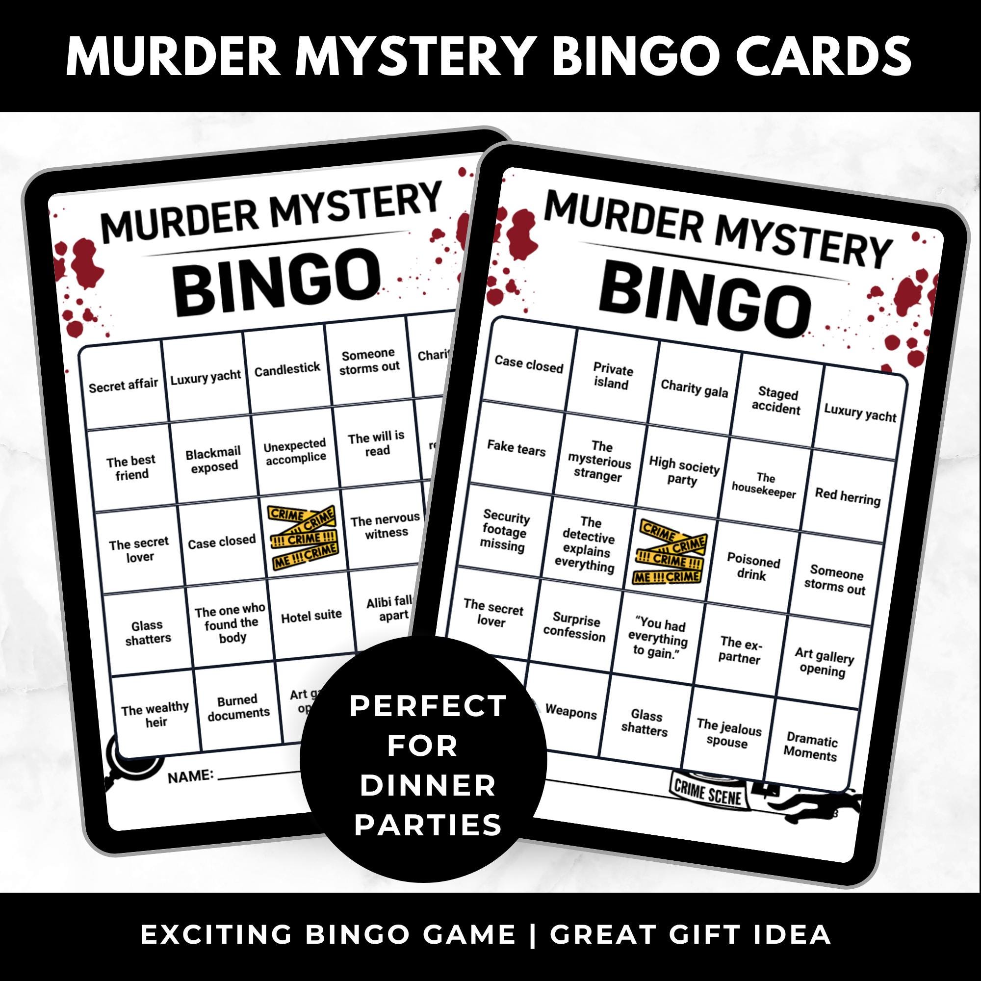 Murder Mystery Bingo Printable – Adult Dinner Party Game, Who Did It Party Activity, Girls Night Game, Instant Download