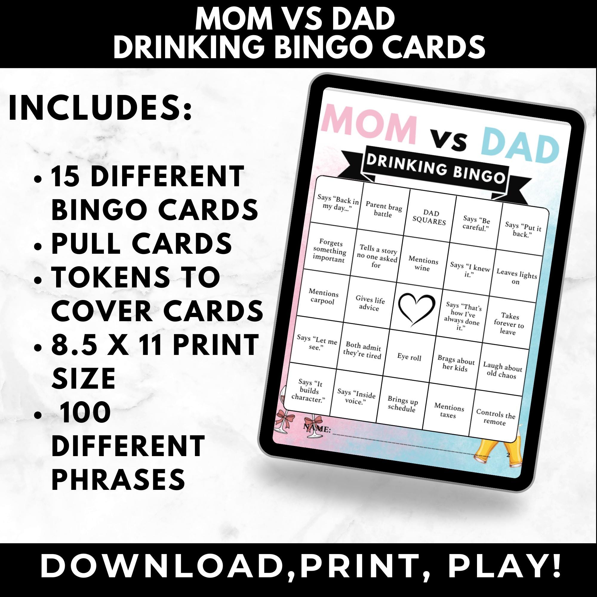 Mom vs Dad Drinking Game Printable – Couples Bingo Party Game, Parents Night Out Activity, Funny Marriage Game, Instant Download