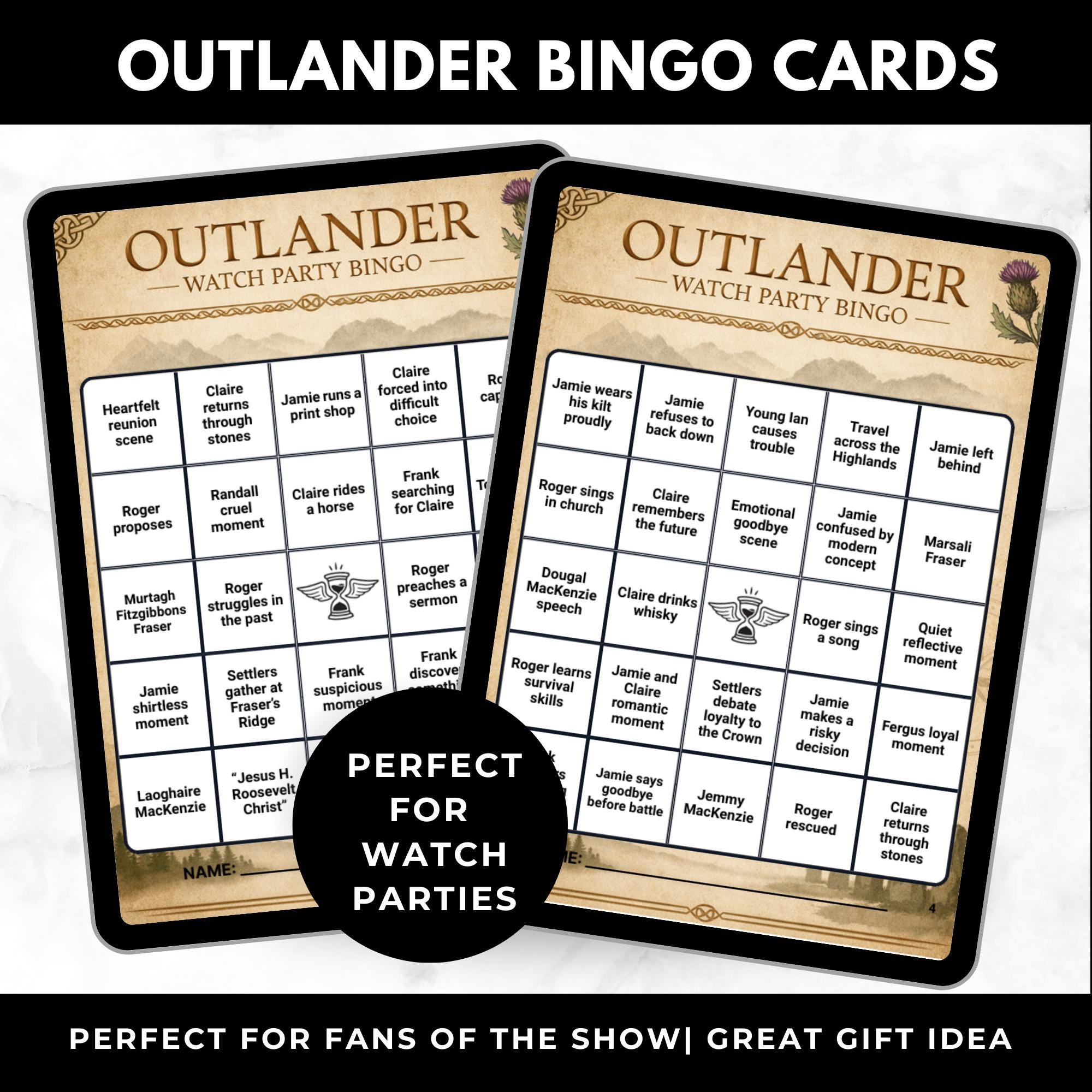 Outlander TV Show Bingo Cards Printable Watch Party Bingo Game | Romance TV Show Game Instant Digital Download