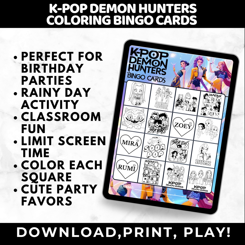 K-Pop Demon Hunter Coloring Bingo Cards | K-Pop Coloring Activity