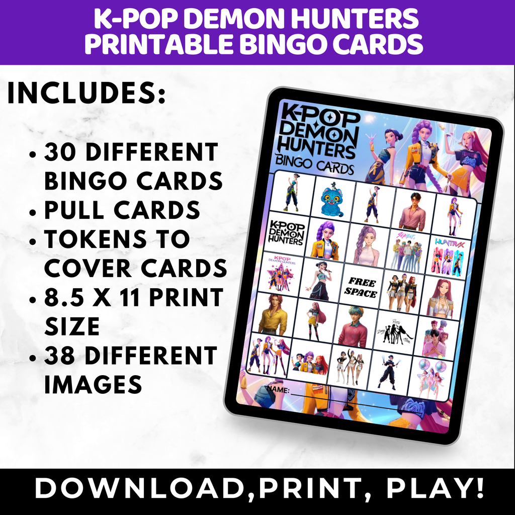 K-Pop Demon Hunter Bingo Cards | Teen Birthday Party Game