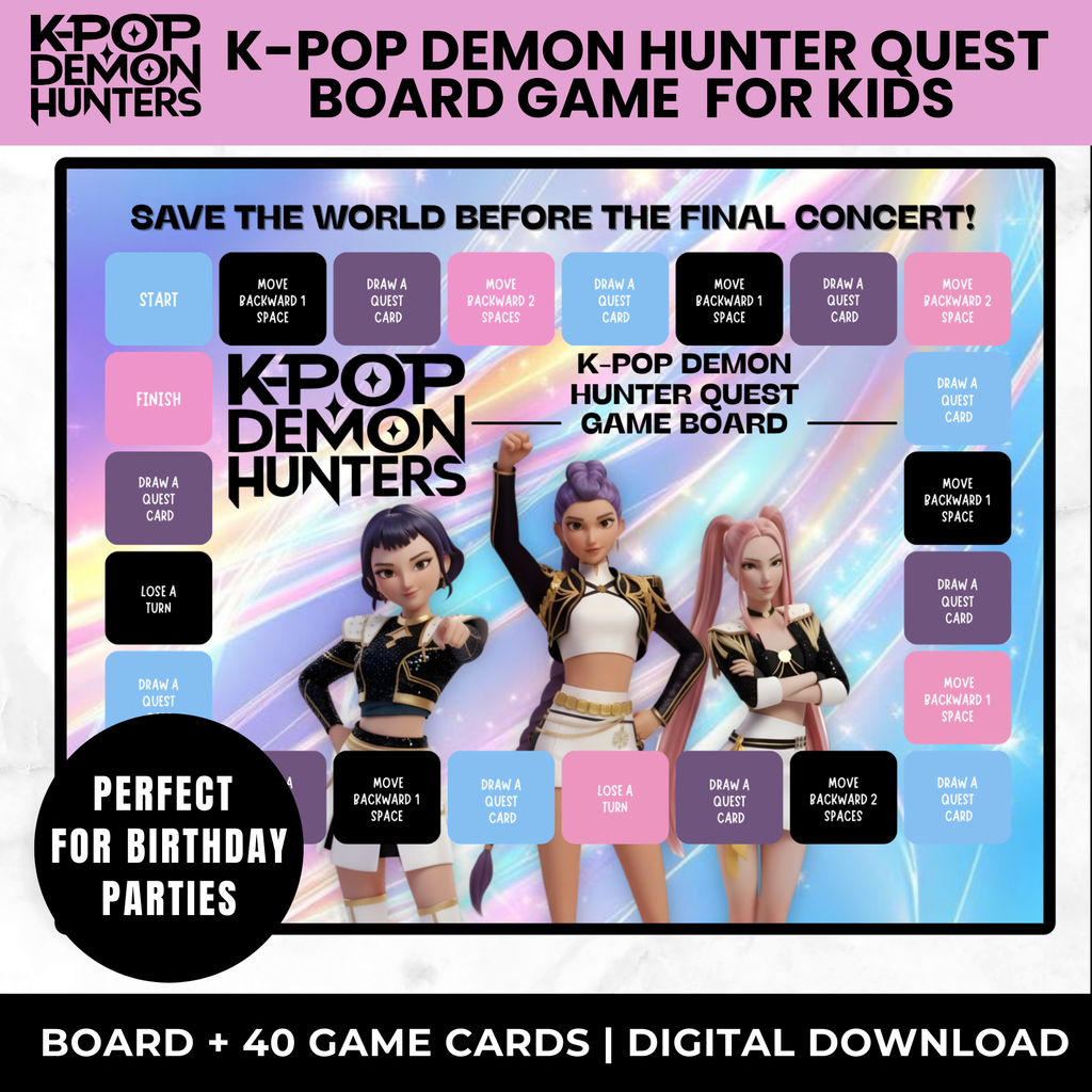 K-Pop Demon Hunter Printable Board Game – Kids Birthday Party Game