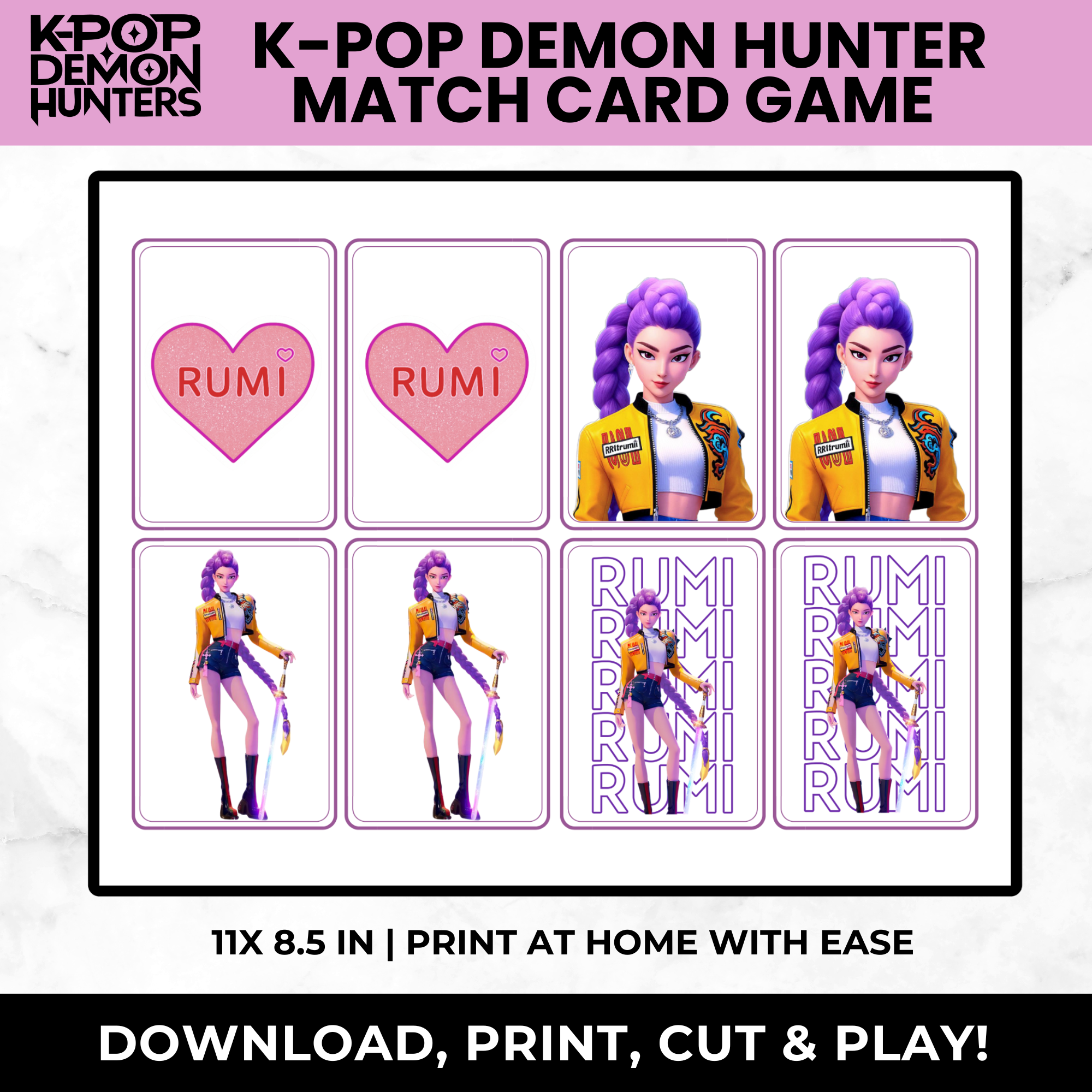 K-Pop Demon Hunters Match Card Game for Kids