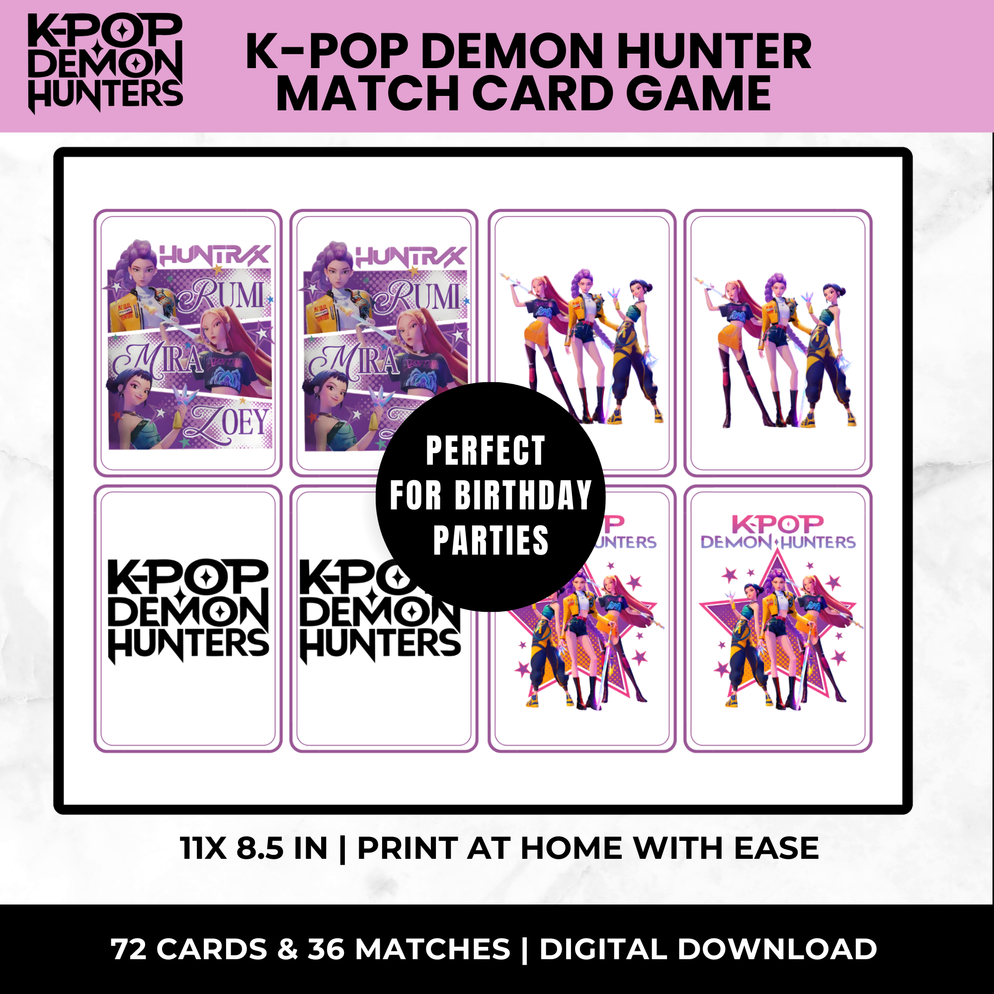 K-Pop Demon Hunters memory match card game printable classroom rotation station for teachers