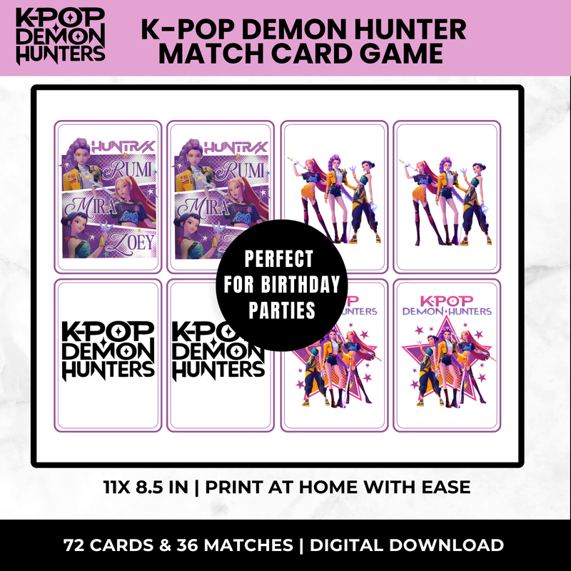 K-Pop Demon Hunters Memory Match Game Printable 10 Year Old