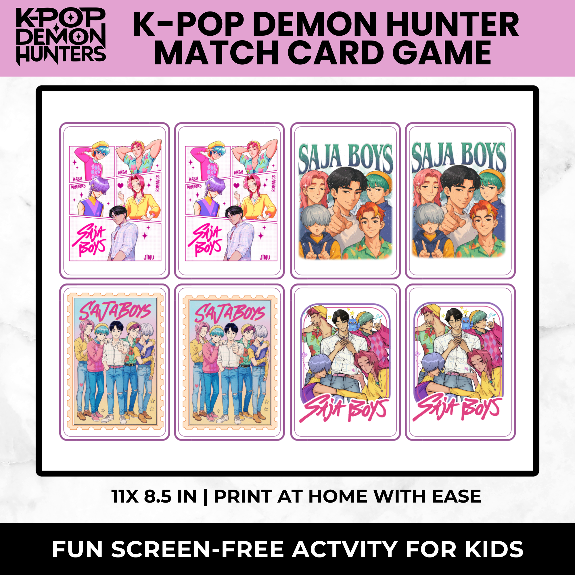 K-Pop Demon Hunters Match Card Game for Kids