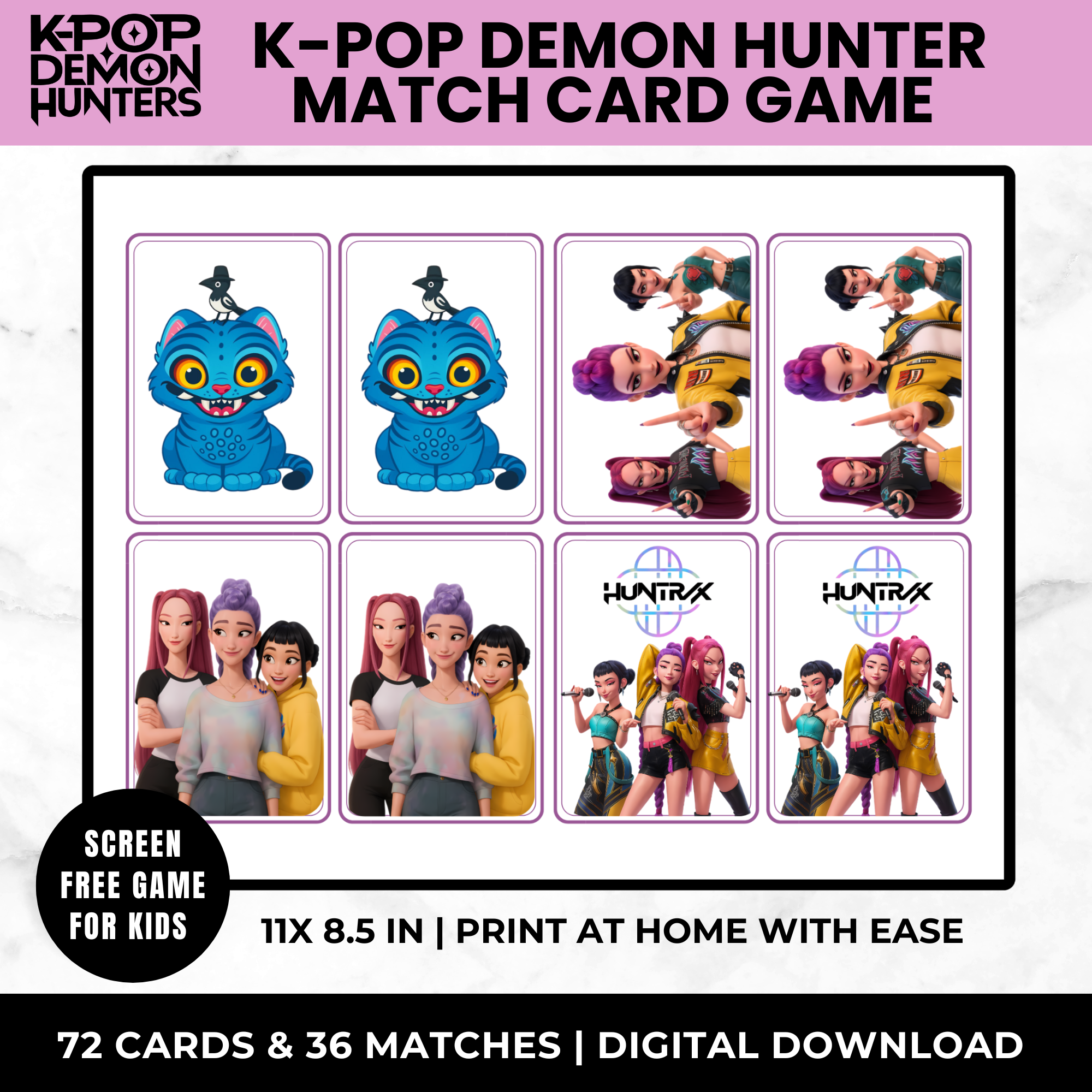 K-Pop Demon Hunters Match Card Game for Kids