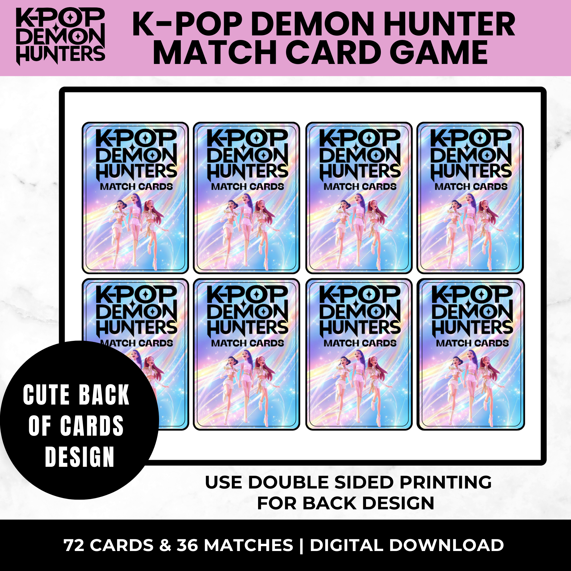 K-Pop Demon Hunters Match Card Game for Kids