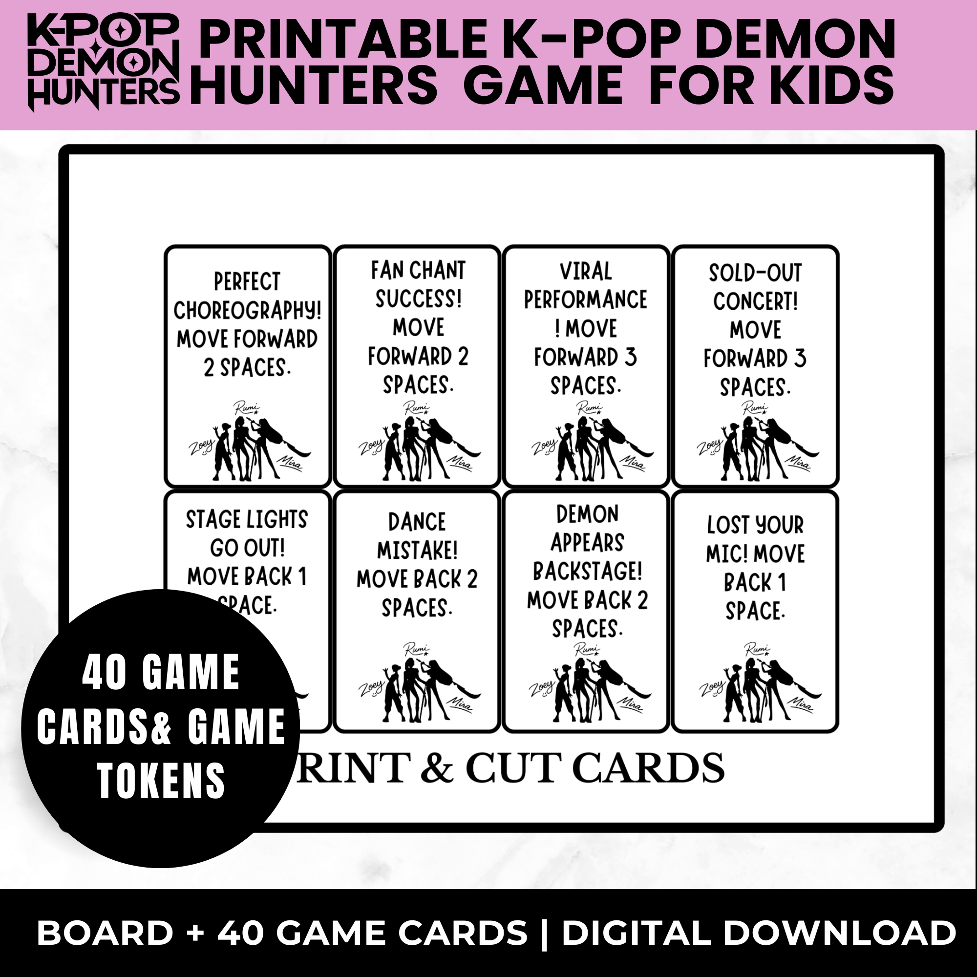 K-Pop Demon Hunter Printable Board Game – Kids Birthday Party Game