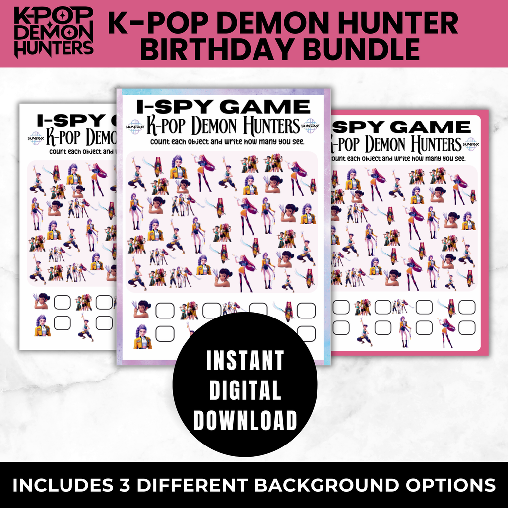K-Pop Demon Hunters Birthday Party Games Bundle | Bingo, UNO Cards, Memory Match, I Spy Printable