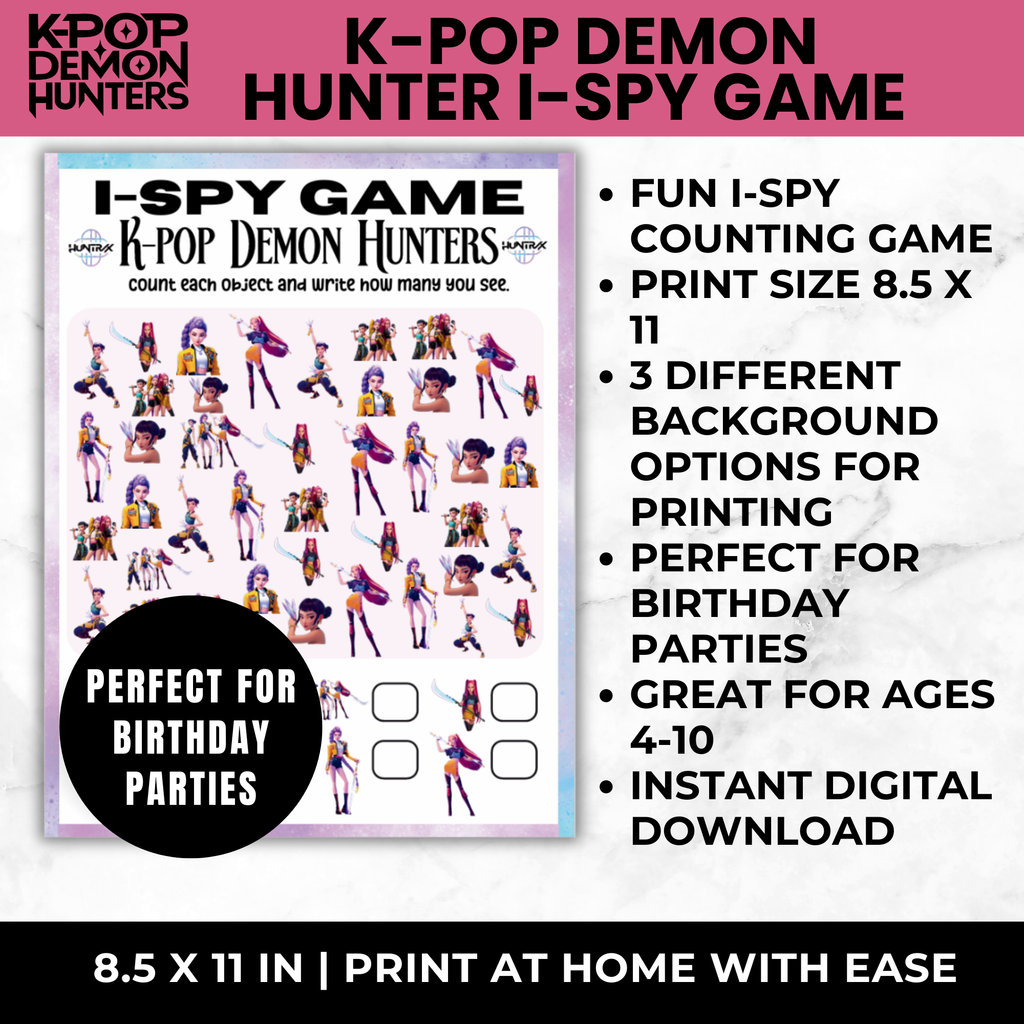K-Pop Demon Hunters I-Spy Printable Game | Girls Birthday Party Activity