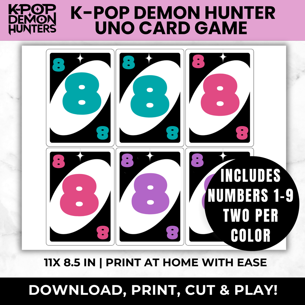 K-Pop Demon Hunters Birthday Party Games Bundle | Bingo, UNO Cards, Memory Match, I Spy Printable