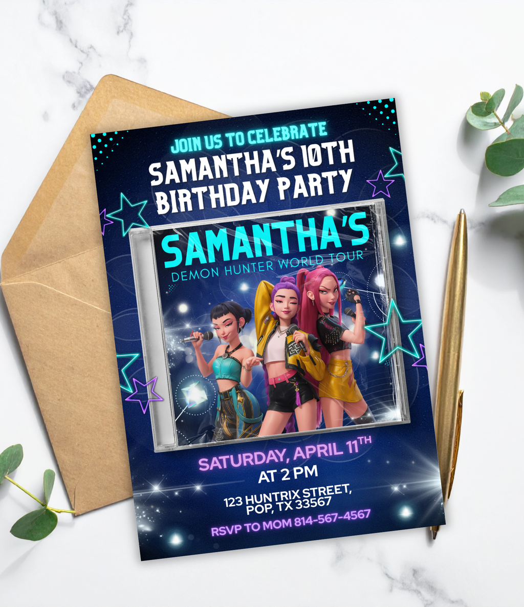 K-Pop Demon Hunters Birthday Invitation | Custom Kpop Party Invite for Kids