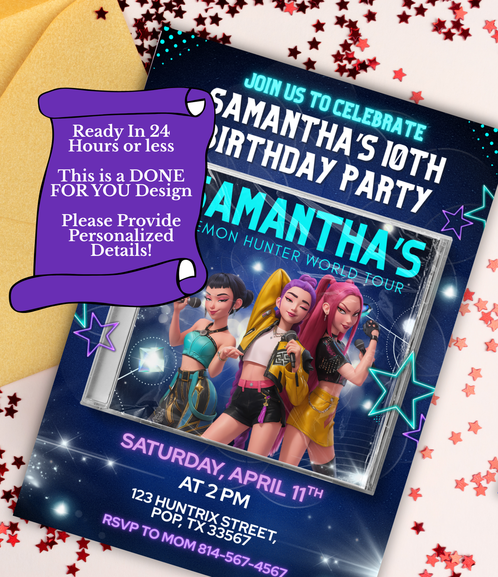 K-Pop Demon Hunters Birthday Invitation | Custom Kpop Party Invite for Kids