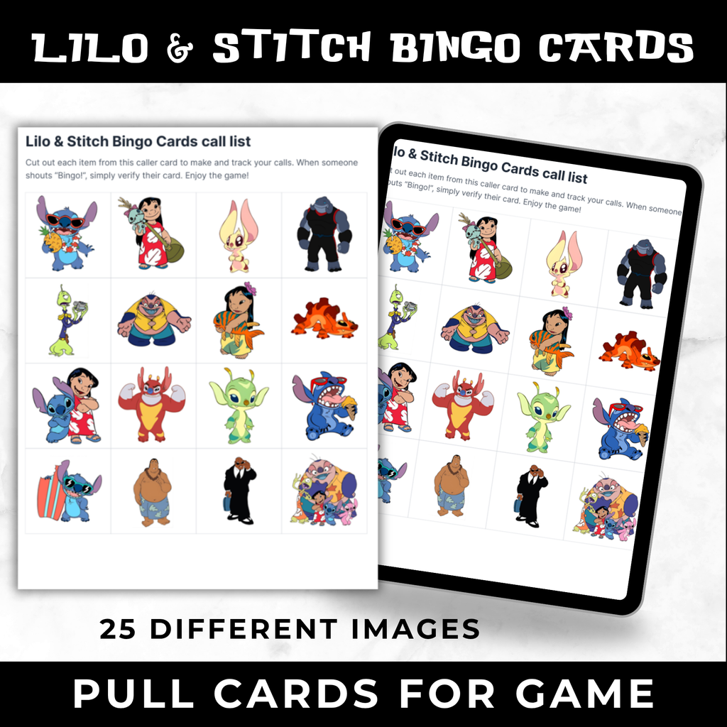 Lilo and Stitch Bingo Cards Printable | Stitch Birthday Party Game for Kids |Instant Download Party Activity