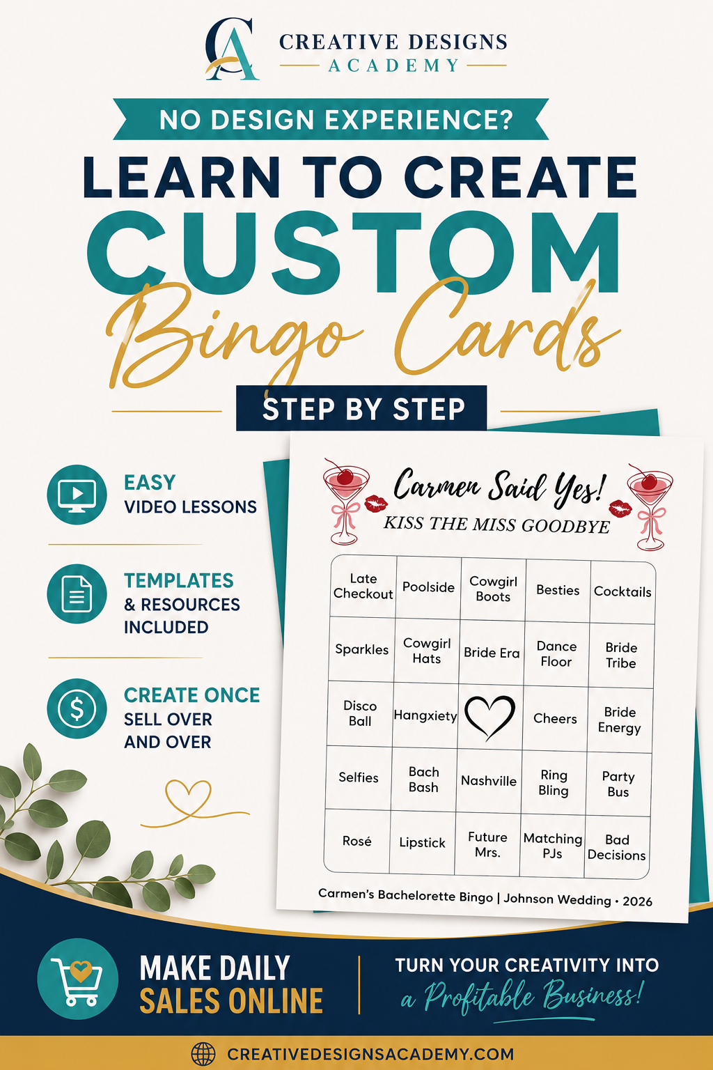 How to Create & Sell Custom Bingo Cards Online | Canva Course for Beginners | Digital Product Business Training + eGuide