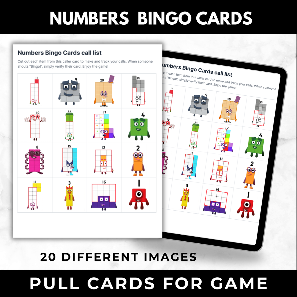 Number Blocks Birthday Game Bingo Cards