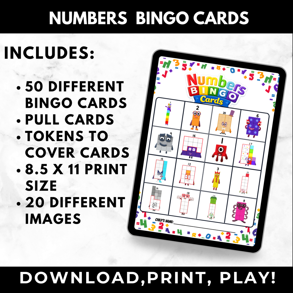 Number Blocks Birthday Game Bingo Cards