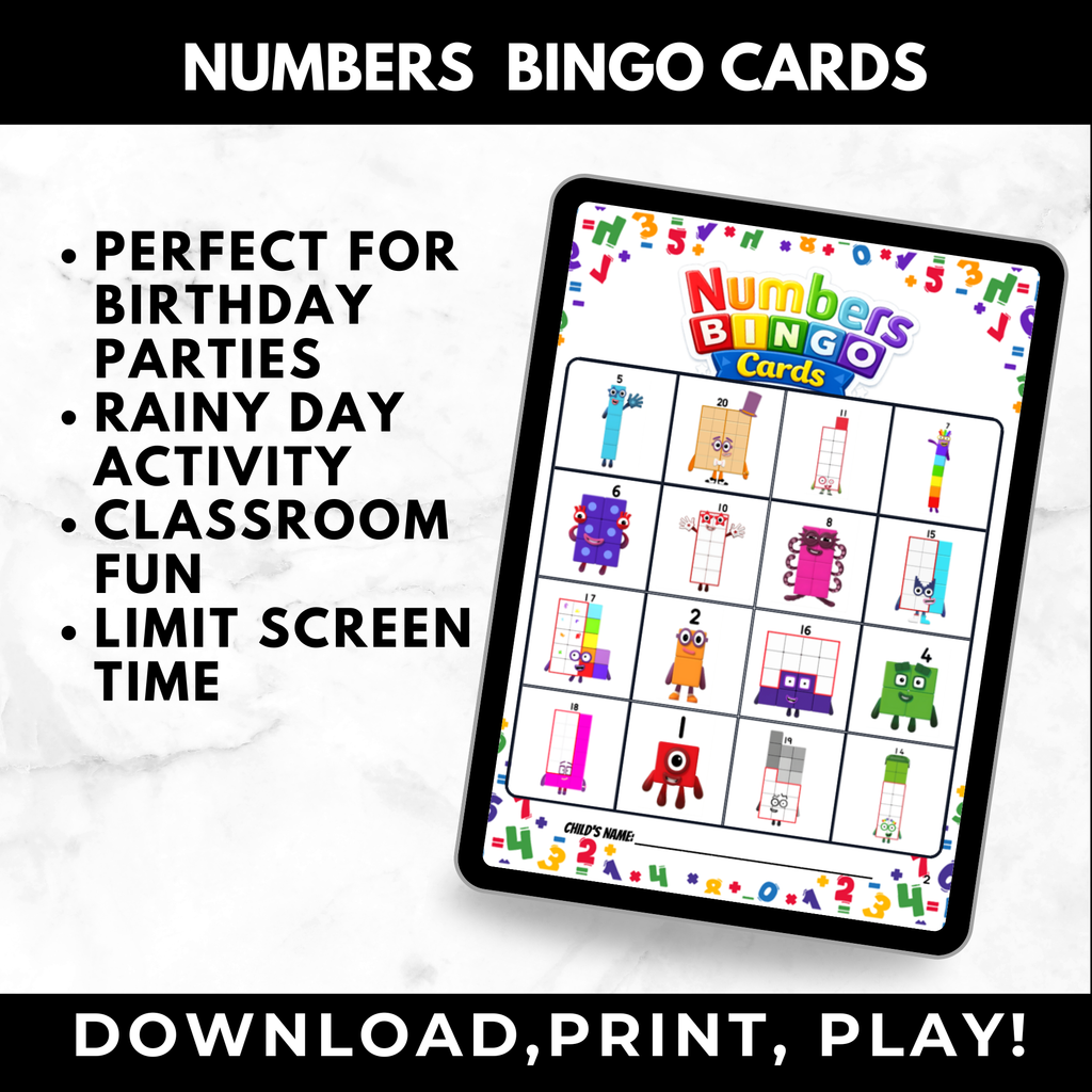 Number Blocks Birthday Game Bingo Cards