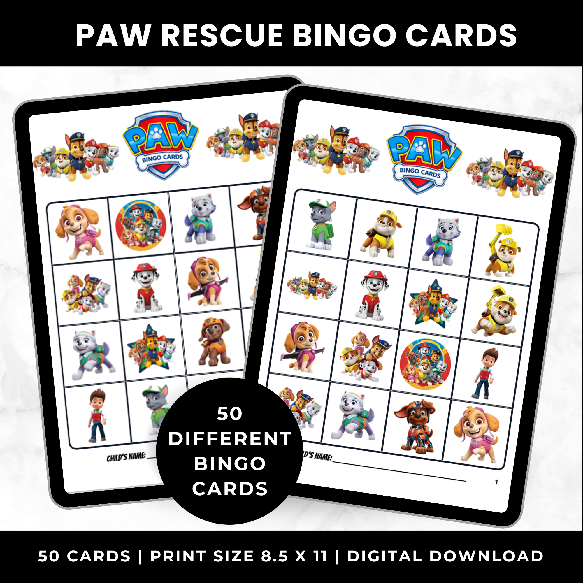 Paw Patrol Bingo Cards | Printable Bingo Cards for Kids