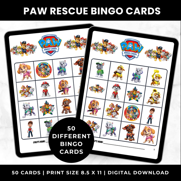 Paw Patrol Bingo Cards Printable Party Game Kids Option 2