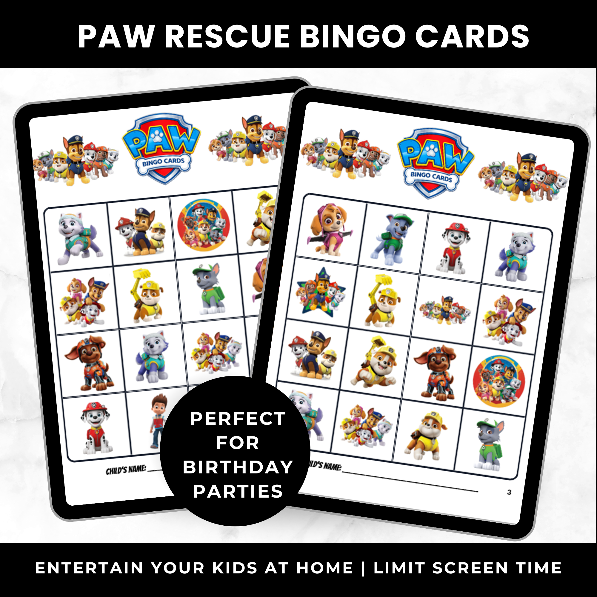 Paw Patrol Bingo Cards | Printable Bingo Cards for Kids