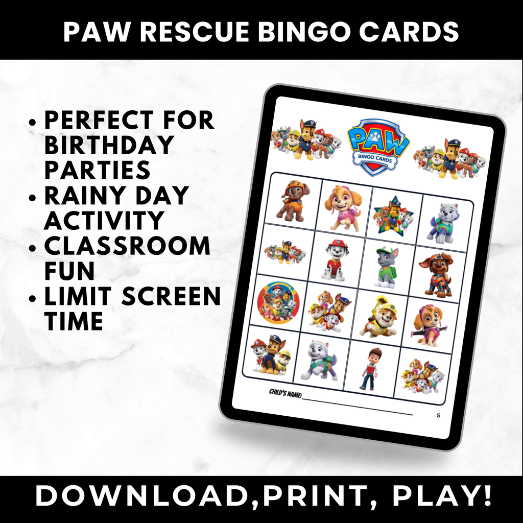 Paw Patrol Bingo Cards | Printable Bingo Cards for Kids