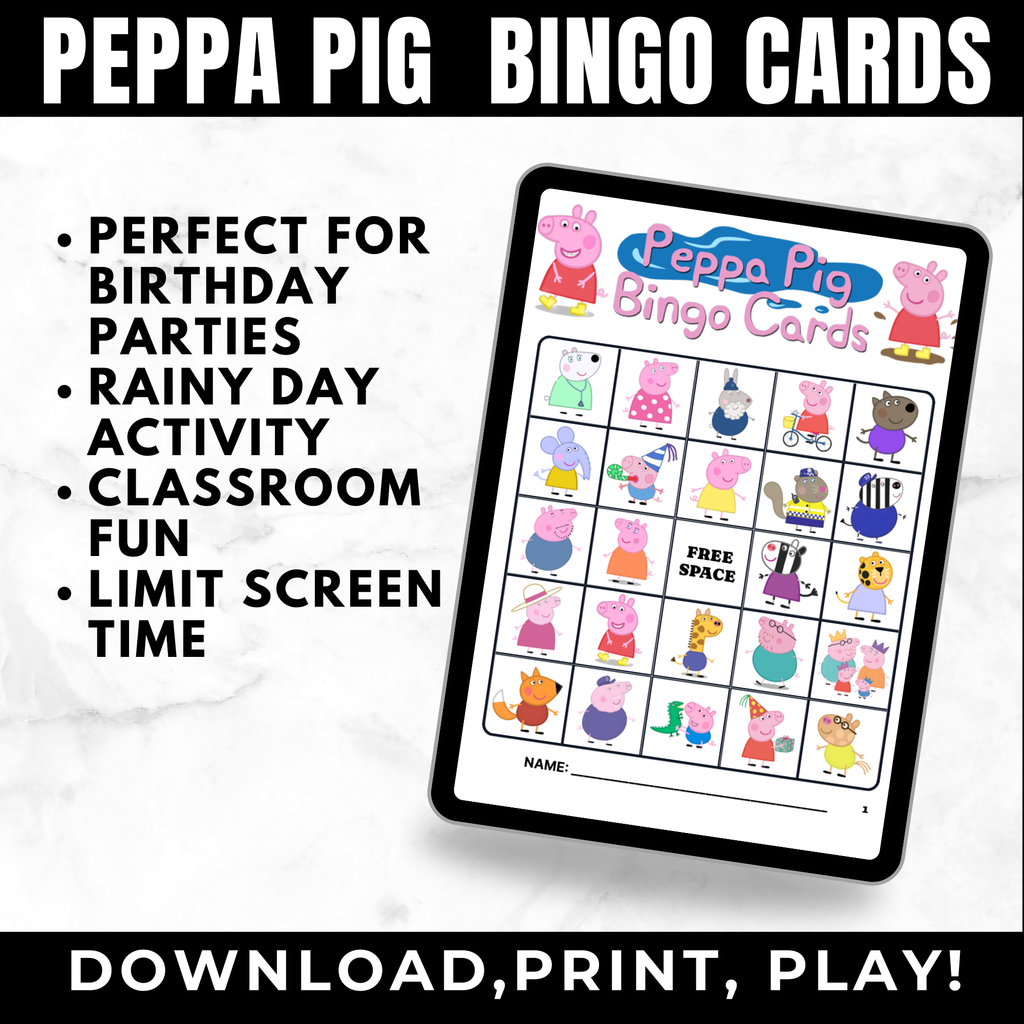 Peppa Pig Bingo Cards Printable | Peppa Pig Birthday Party Game for Kids | 30 Unique Bingo Cards | Classroom Activity | Instant Download