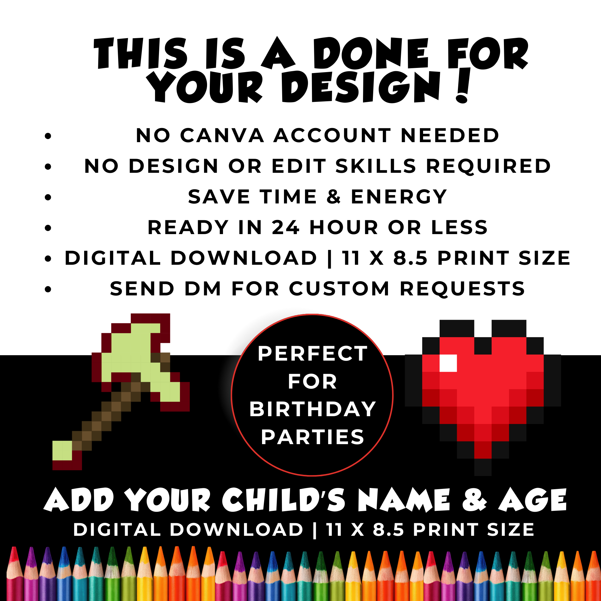 Personalized Minecraft Birthday Coloring Page | Custom Gamer Party Printable Digital Download