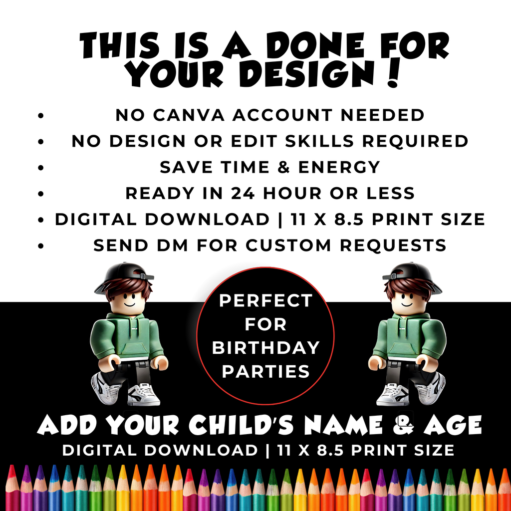Custom Roblox Birhtday Coloring for Kids