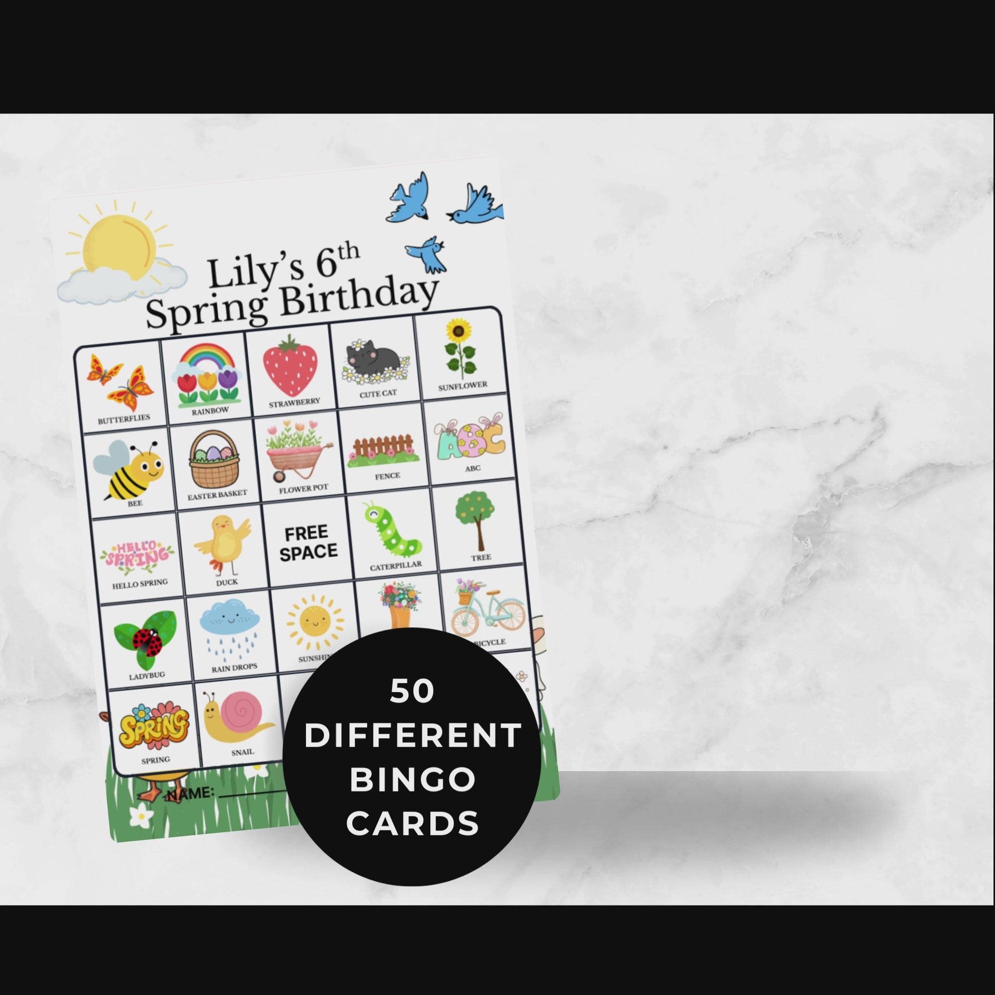 Custom Spring Birthday Bingo Game for Kids