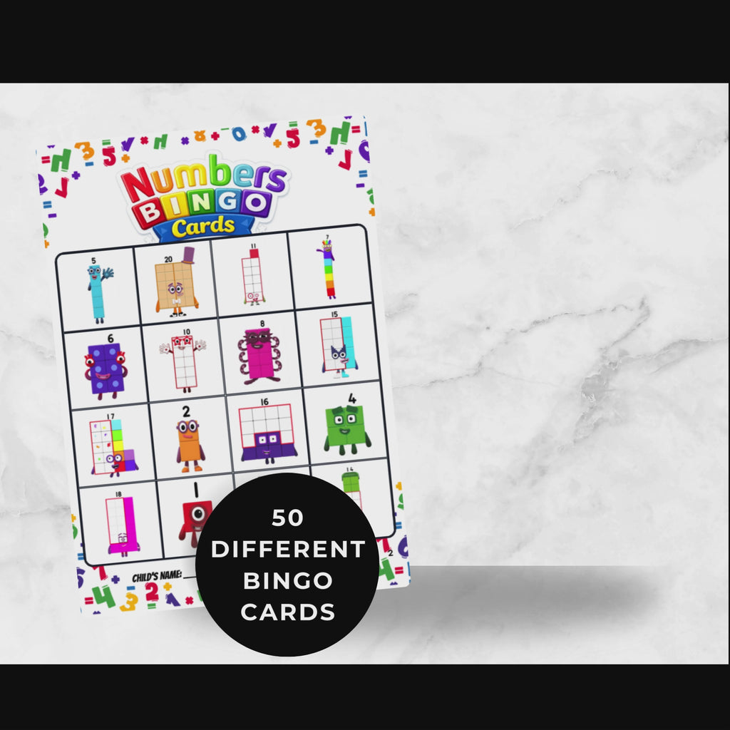Number Blocks Birthday Game Bingo Cards