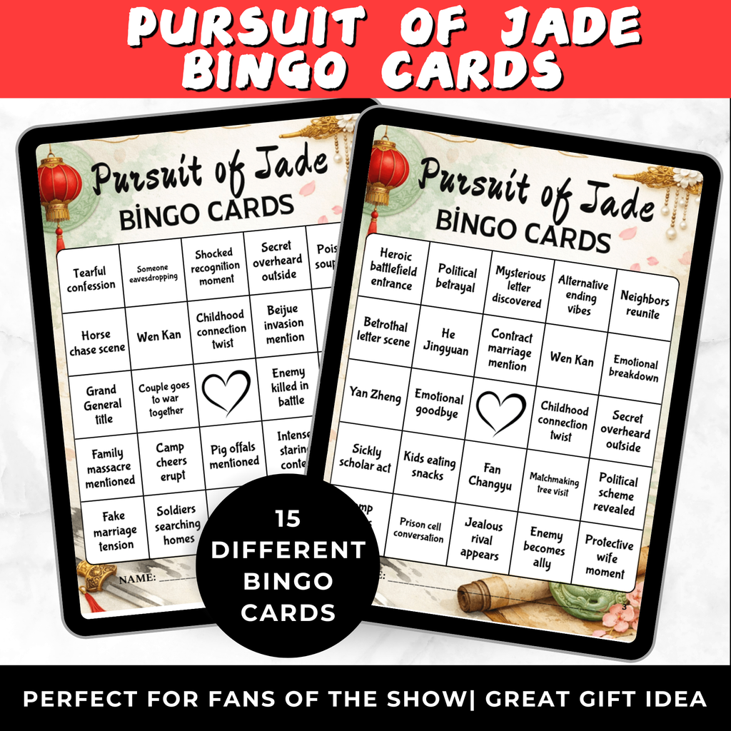 Pursuit of Jade Bingo Cards Printable | Watch Party Bingo Game | TV Show Bingo Cards for Adults | Instant Download