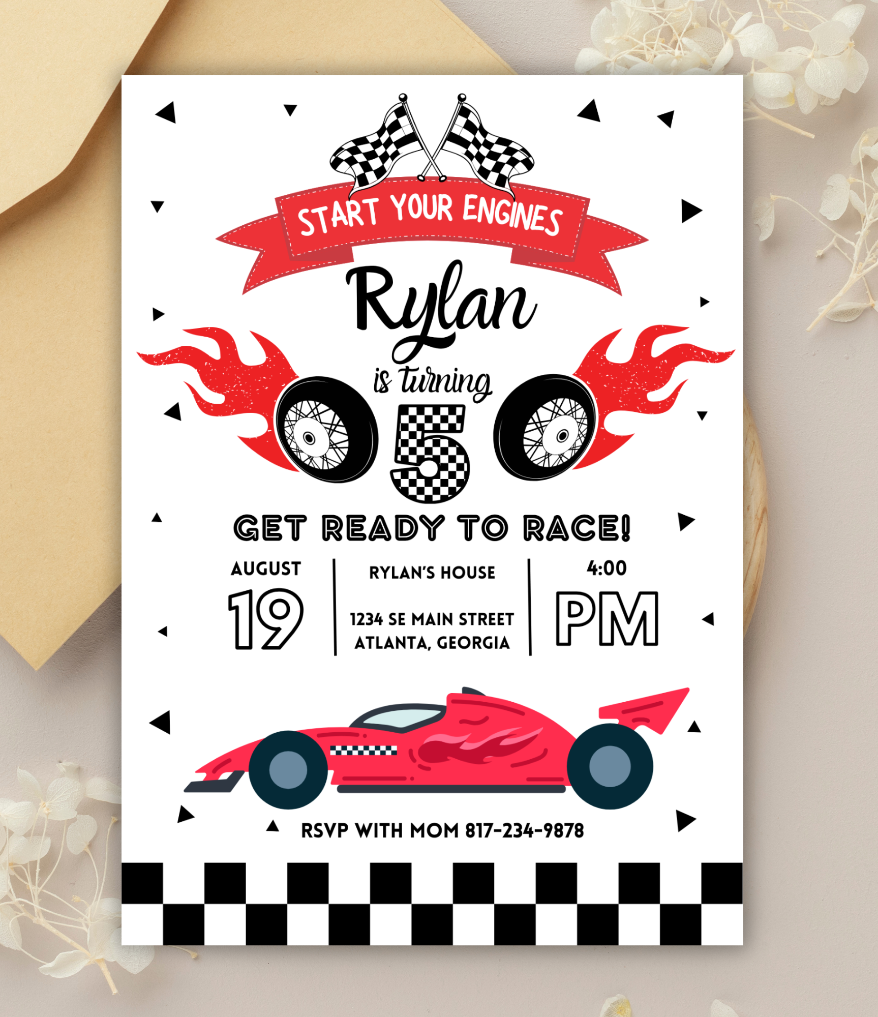 Race Car Birthday Invitation for Boys | Editable Canva Template or Custom 5x7 Digital Invite