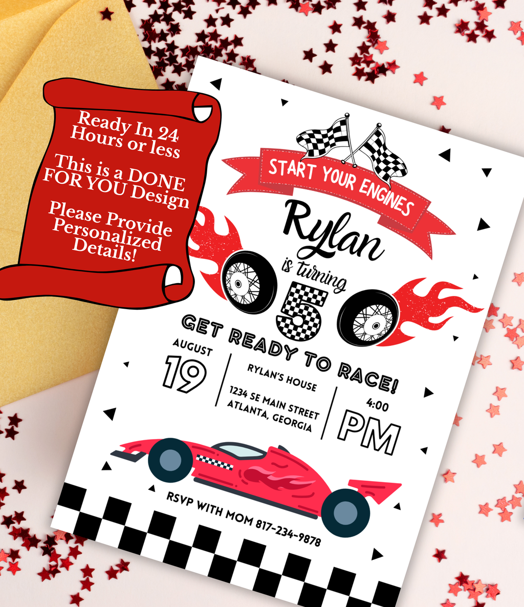 Race Car Birthday Invitation for Boys | Editable Canva Template or Custom 5x7 Digital Invite