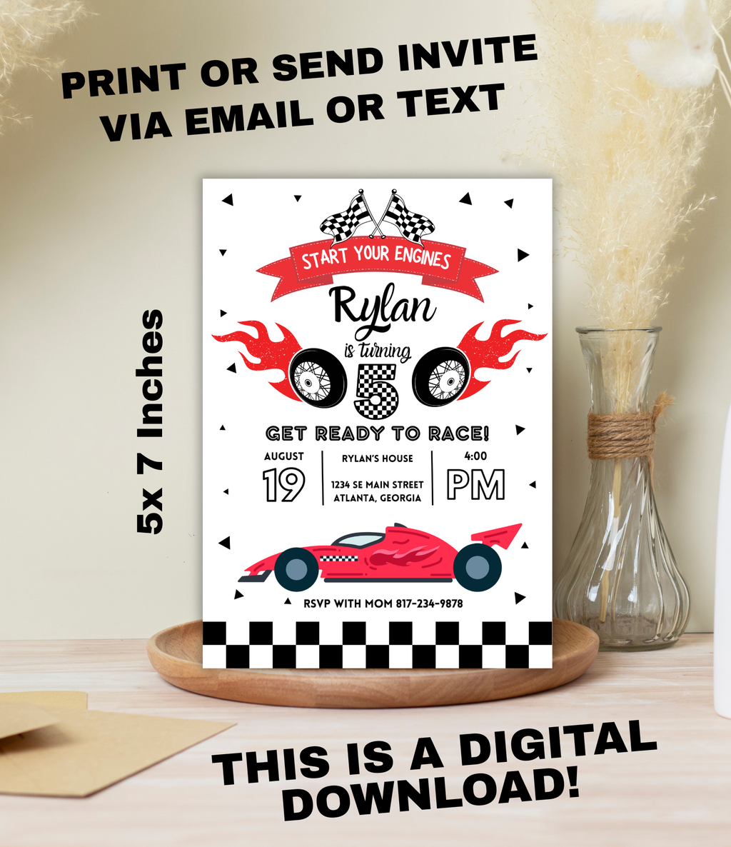 Race Car Birthday Invitation for Boys | Editable Canva Template or Custom 5x7 Digital Invite